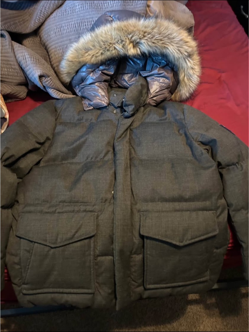 Tommy Hilfiger Gray Puffer Parka with Faux Fur Hood